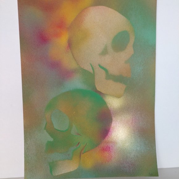 Hand Crafted Rainbow Colors Skull Painting Abstract Art 15x11 - Picture 11 of 14